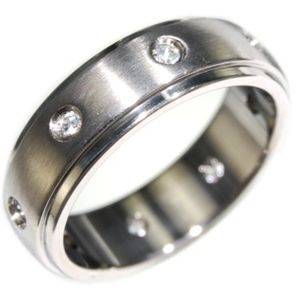 SATIN FINISH - MENS 0.48CTW ETERNITY STAINLESS STEEL WEDDING RING - SIZE 10