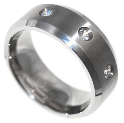 SATIN FINISH - MENS 0.43CTW ETERNITY STAINLESS STEEL WEDDING RING - SIZE 12