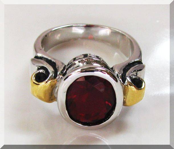 MAGNIFICENT SYNTHETIC GARNET RING!!!- 11X8MM CZ GARNET SPLENDIDLY CRAFTED size 9