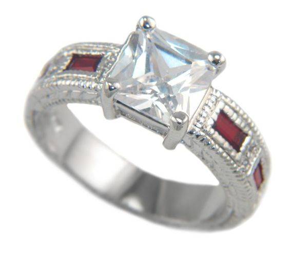 2.41CTW PRINCESS STONE RUBY BAGUETTES CLAD IN 18K WHITE GOLD size 7