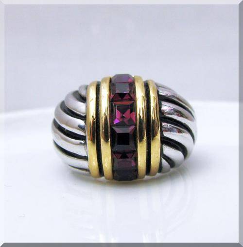STUNNING AMETHYST RING!!! -SQUARE CUT CZ AMETHYSTS SET IN 18K GOLD GP size 10
