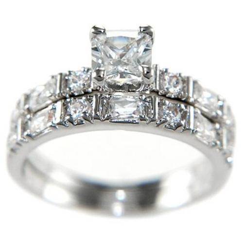 1.65CTW PRINCESS w/ BAGUETTES "WEDDING RING SET" size 7