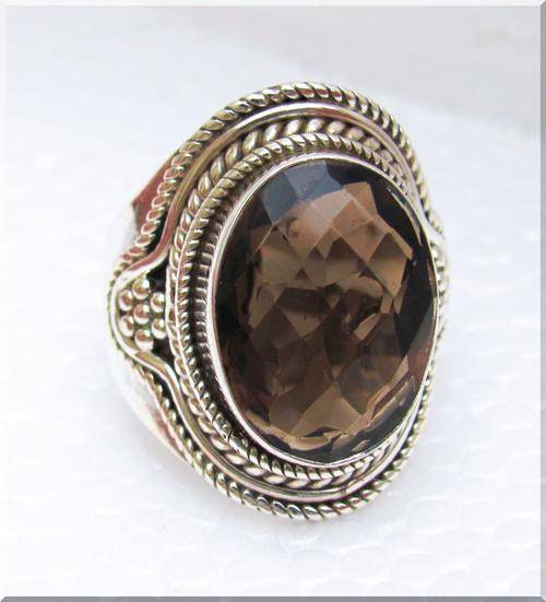 SUPERB SMOKY TOPAZ!!! 7CT SET IN SOLID STERLING SILVER RING size 8
