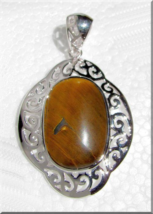 LOVELY SOLID STERLING SILVER TIGERS EYE PENDANT!!!