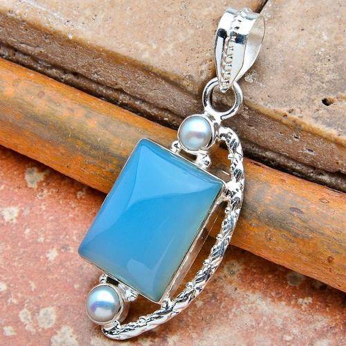 BLUE OPALITE PENDANT! SOLID STERLING SILVER !!!