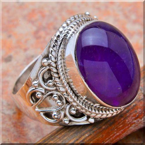 6CT AMETHYST CABACHON SET IN SOLID STERLING SILVER RING size 8