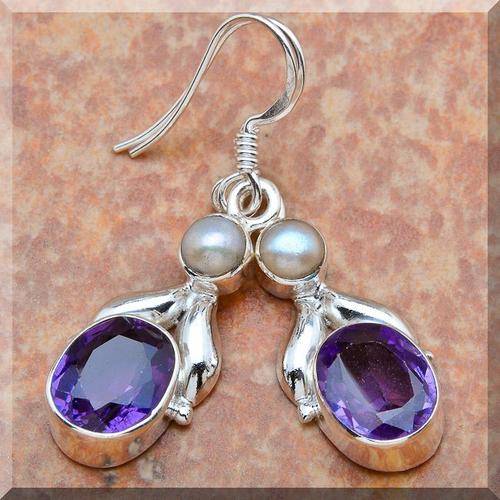 **50% REDUCED SHIPPING!**BEAUTIFUL FACETED AMETHYST EARRINGS!!! SET IN SOLID STERLING SILVER