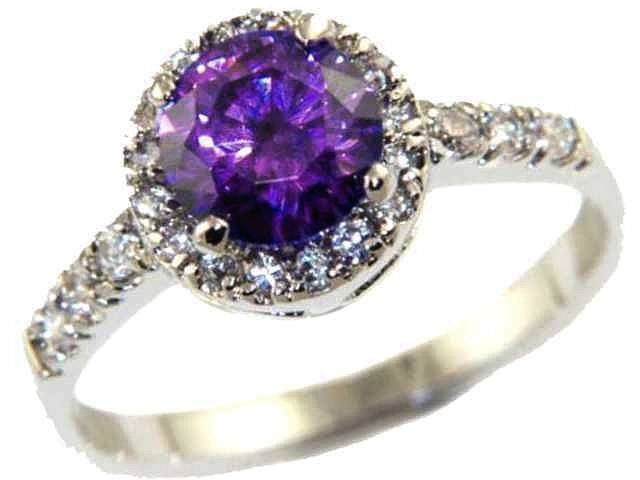 1.20CTW STUNNING HALO GEMSTONE SIMULATED AMETHYST&DIAMONDS RING CLAD IN 18K GOLD!size 7