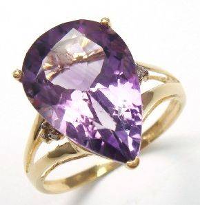 **FREE LOCAL SHIPPING!**5.00CT NATURAL MINED PEAR SHAPED AMETHYST& DIAMONDS SET IN 10K SOLID GOLD