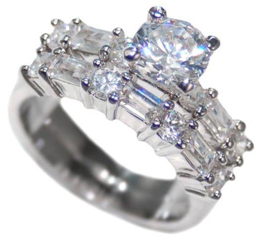 **INTERNATIONAL SHIPPING!**STUNNING!! 3.50CTW PRINCESS w/ BAGUETTES "WEDDING RING SET" size 7