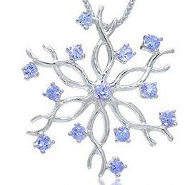 **USA SHIPPED!**  EXQUISITE...13 GENUINE TANZANITES SET IN .925 STERLING SILVER SNOWFLAKE PENDANT