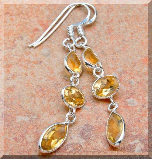 FREE SHIPPING! LOW START! SUPERB FACETED CITRINE EARRINGS!!! SET IN SOLID STERLING SILVER