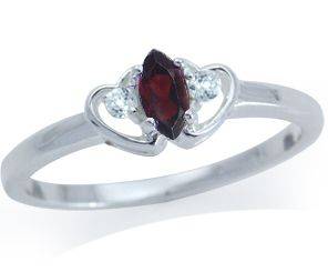 **INTERNATIONAL SHIPPING!** Garnet&White Topaz 925 Silver Twin Heart Ring Sz 9