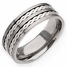 !!INTERNATIONAL SHIPPING!!MEN'S PLAIN TITANIUM RING WITH SILVER INLAYS, size10