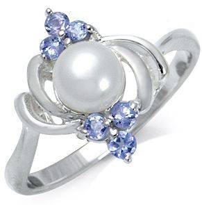 **Intenational shipping!!**Tanzanite Natural Pearl 925 Sterling Silver Solitaire Ring 8