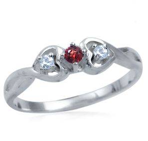 ***Natural Garnet & White Topaz 925 Sterling Silver Heart Ring***