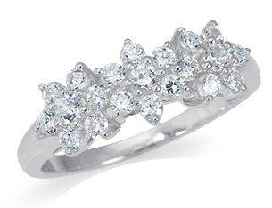 **FREE SHIPPING**Round Cut White CZ 925 Sterling Silver 3-Flower Cluster Ring SZ6