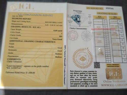 ***IGL CERTIFIED*** ***R28130*** 0.69ct STUNNING FIRE "I" COLOUR SI3 ++FREE SHIPPING++