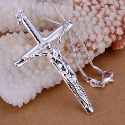 Stylish Jesus Cross Silver Plated Pendant For Men - WITHOUT CHAIN