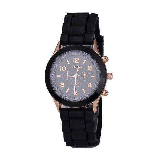 Ladies Quartz Silicone Sports Wrist Watch - BLACK