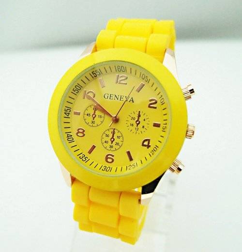 Ladies Quartz Silicone Sports Wrist Watch - YELLOW