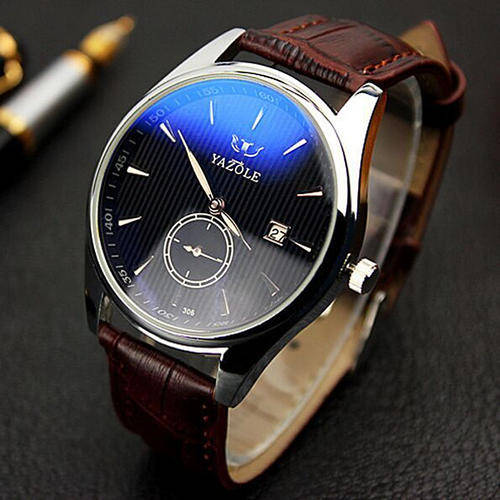 YAZOLE 306 Men Fashion Casual Luminous Hands Calendar Leather Quartz Watch