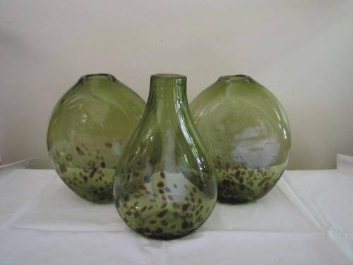 3 Lovely Bottle Green vases with spots