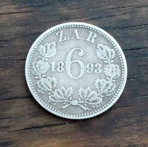 1893 Zuid-Afrikaansche Republiek -- ZAR Sixpence -- 6 Pence -- R1 Start