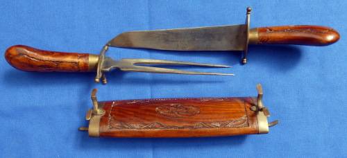 Vintage Indian made Carved Wood and Brass Carving Set in Holder