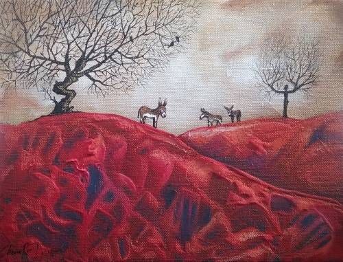 SPRING SALE --- FREE COURIER - `KAROO DONKEYS` - Original Painting by South African Artist