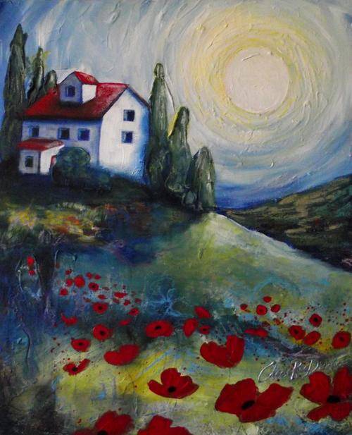 Summer Country Cottage Original Acrylic Painting by Cherie Roe Dirksen