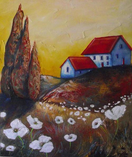 'AUTUMN COUNTRY COTTAGE' --- Original Painting by SA artist --- 405 x 505