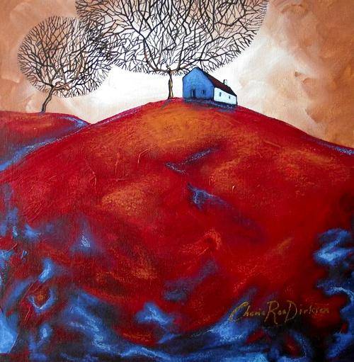 RED AUTUMNN TREE SILHOUETTE LANDSCAPE PAITNING BY CHERIE ROE DIRKSEN