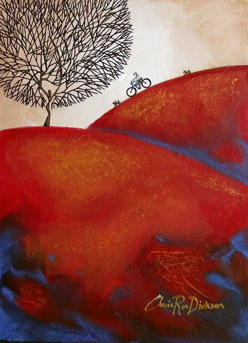 RED HILL AUTUMNN TREE SILHOUETTE LANDSCAPE PAITNING BY CHERIE ROE DIRKSEN