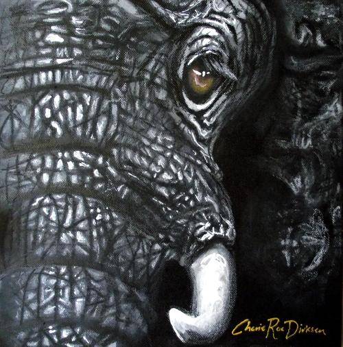 ELEPHANT FACE --- Original Painting on Boxed Canvas by SA Artist --- 305 x 305 x 40