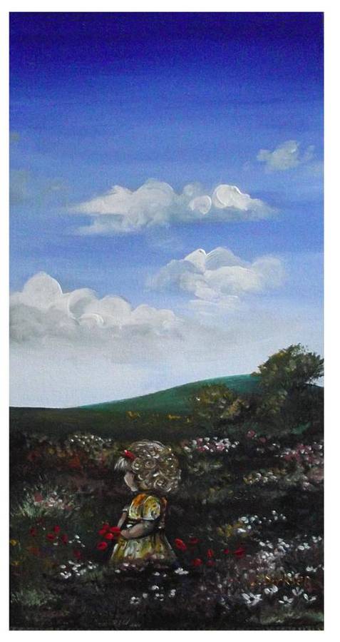 'PICKING FLOWERS' --- 25cm x 51cm --- Original Acrylic Painting by SA artist, Cherie Dirksen