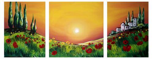 'COUNTRY MANOR' --- TRIPTYCH ORIGINAL PAINTING by Cherie Roe Dirksen --- 660 X 255