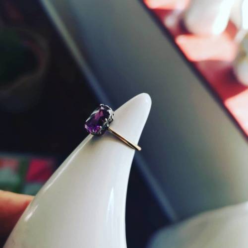 Vintage Amethyst set in silver with gold band