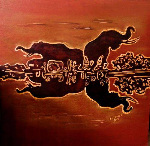 Cool Elephant Reflections. Modern. 600x600. By Jane Flowers