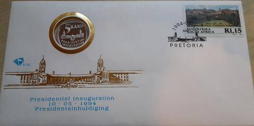 FDC PROOF 1994 MANDELA INAUGURATION COIN. Original coin in original cover.