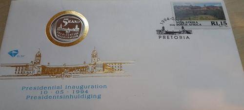 FDC PROOF 1994 MANDELA INAUGURATION COIN. Original coin in original cover.