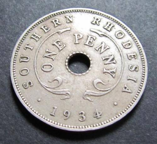 *XF* 1934 Penny George V - SOUTHERN RHODESIA. LOW MINTAGE!