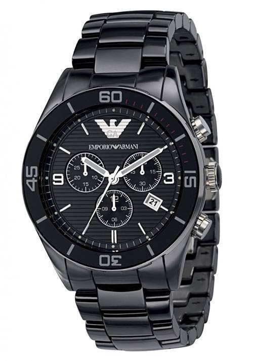 100% AUTHENTIC EMPORIO ARMANI AR1421 BLACK CERAMICA CHRONOGRAPH MENS WATCH WITH CLEANING CLOTH