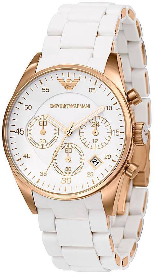 100% AUTHENTIC EMPORIO ARMANI AR5920 WHITE & ROSEGOLD CHRONOGRAPH LADIES WATCH