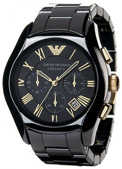 ***GORGEOUS*** EMPORIO ARMANI AR1413 BLACK CERAMICA ROSE GOLD TONE CHRONOGRAPH MENS WATCH