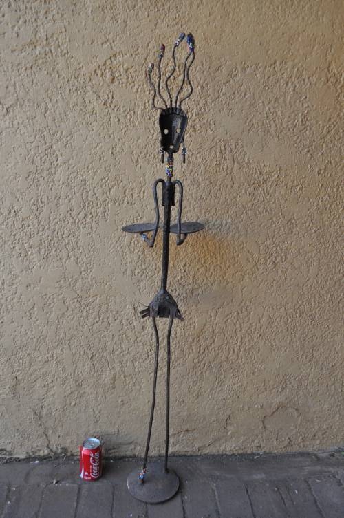 Artisan African She Warrior Metal Sculpture Candle Holder