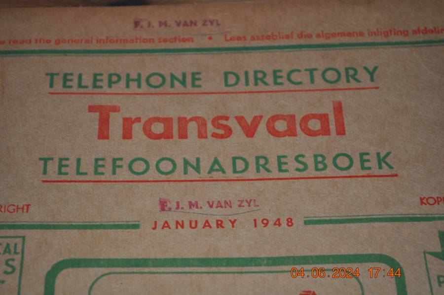 Vintage 1948 Transvaal Telephone Directory