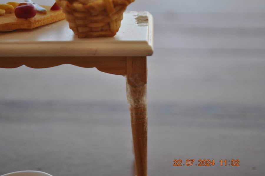 Dolls house kitchen table with extras