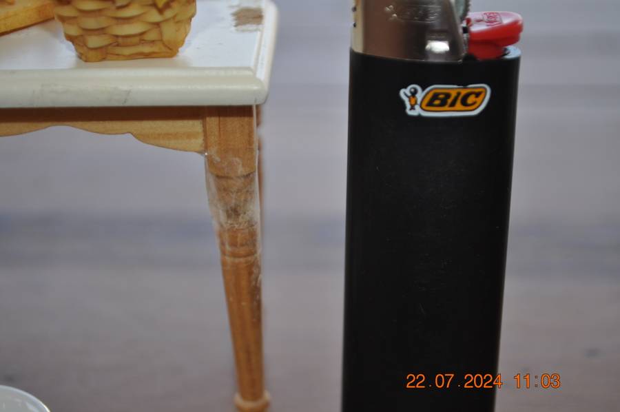 Dolls house kitchen table with extras