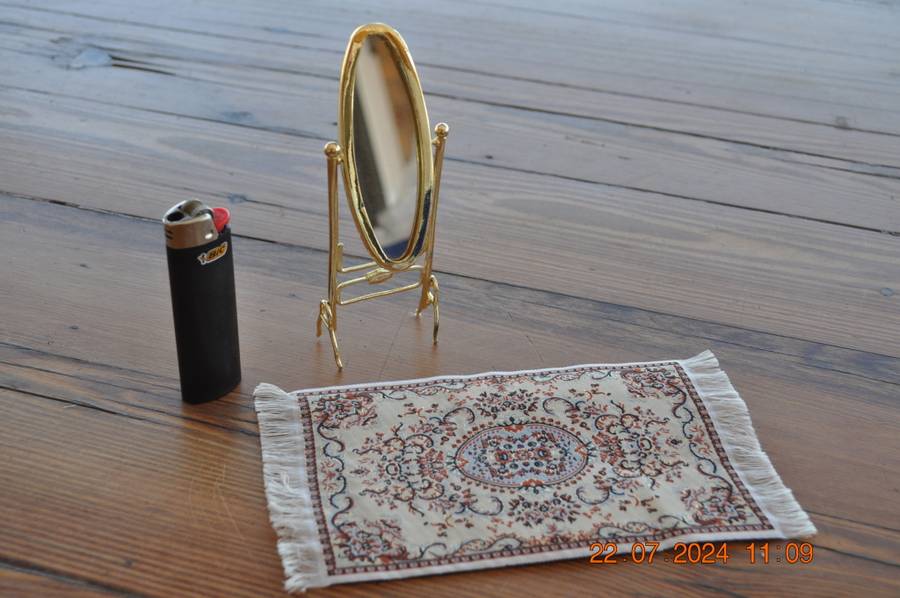Dolls house kitchen table with extras